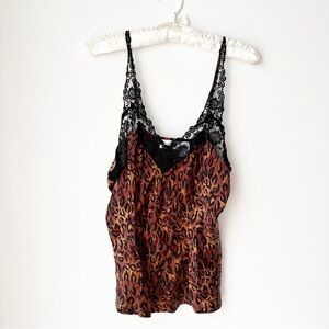 Silkscreen Women’s 100% Silk Camisole with Lace Detail Animal Print Sz L